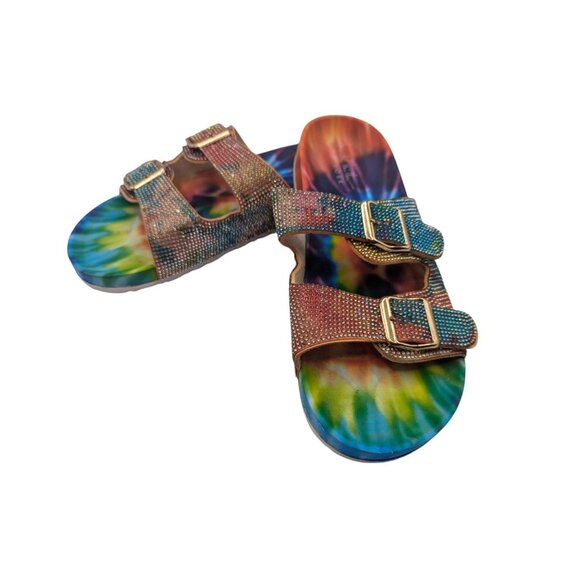 Nicole Miller tie dye rhinestone 2 buckle sandals Size 8 - Picture 5 of 10